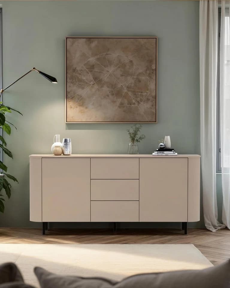 INOSIGN Sideboard Lido 181 cm breit, 2 Türen, 3 Schubkästen, Kommode, Stauraumschrank, Cashmere