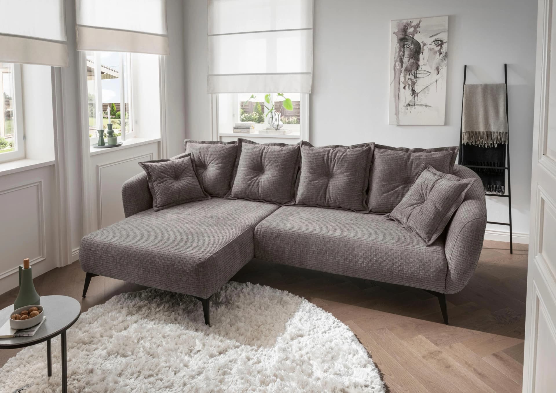 Ecksofa HOME AFFAIRE Baggio Grau/Braun L-Form