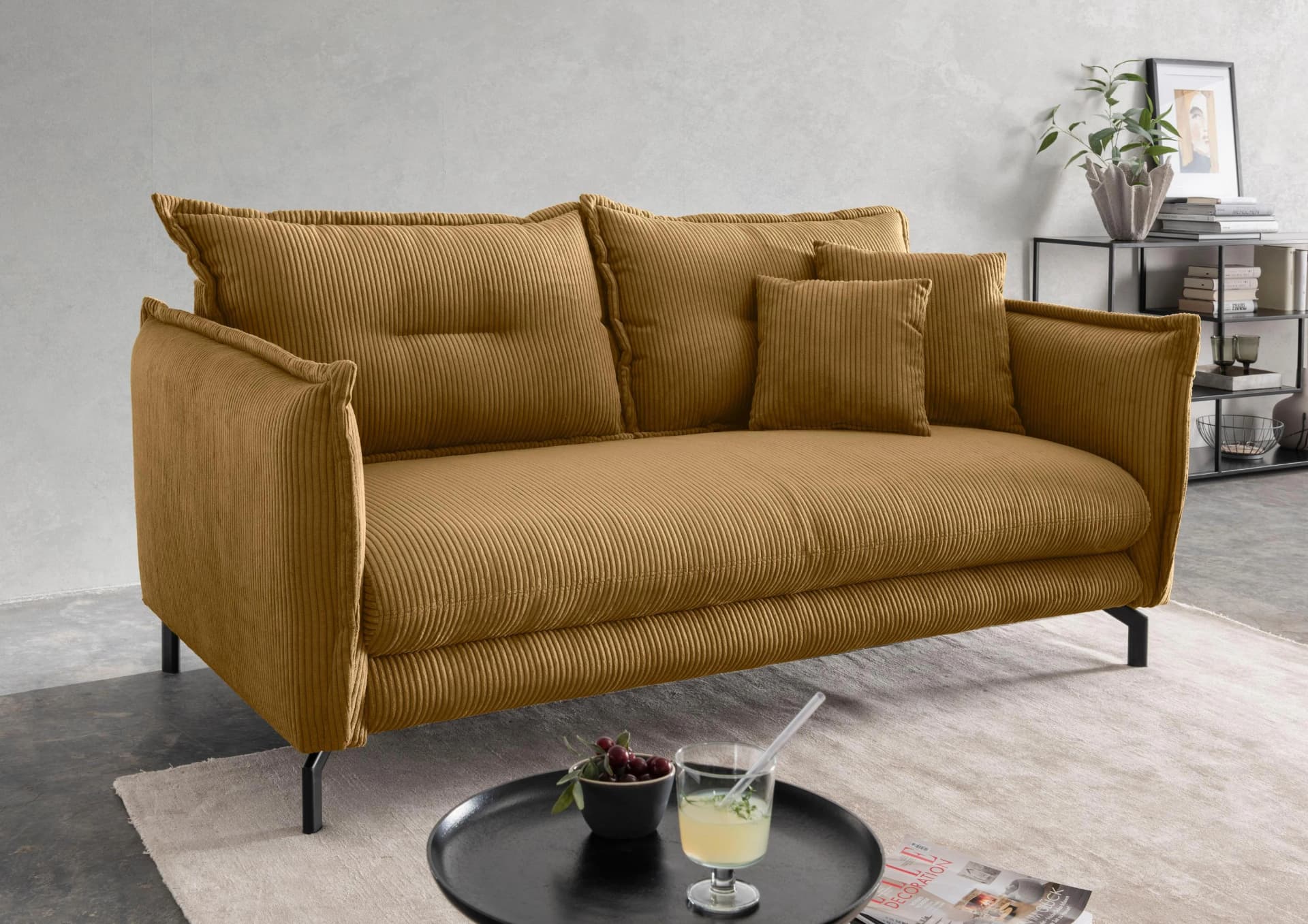 HOME AFFAIRE 3-Sitzer Sofa LAVA Gold Verstellbare Armlehnen