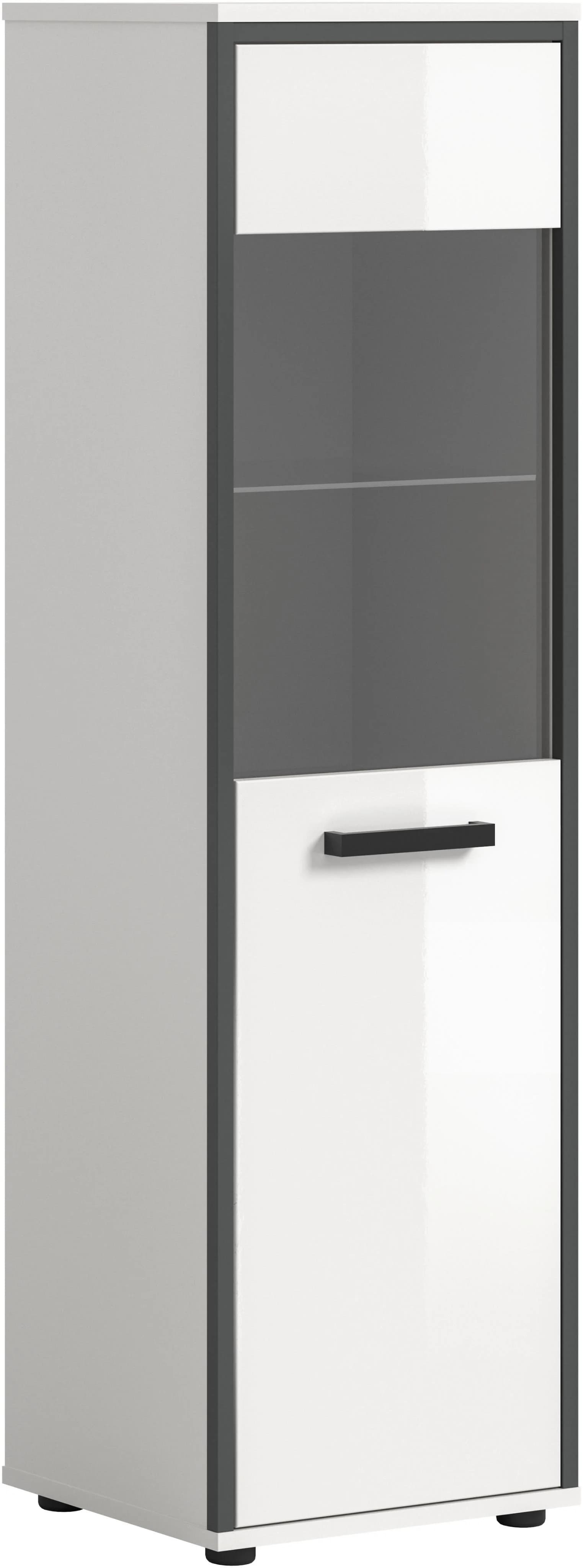 Welltime Midischrank Kajo Hochglanzfront 1 Glastür 1 Glas Einlegeboden 4 Fächer