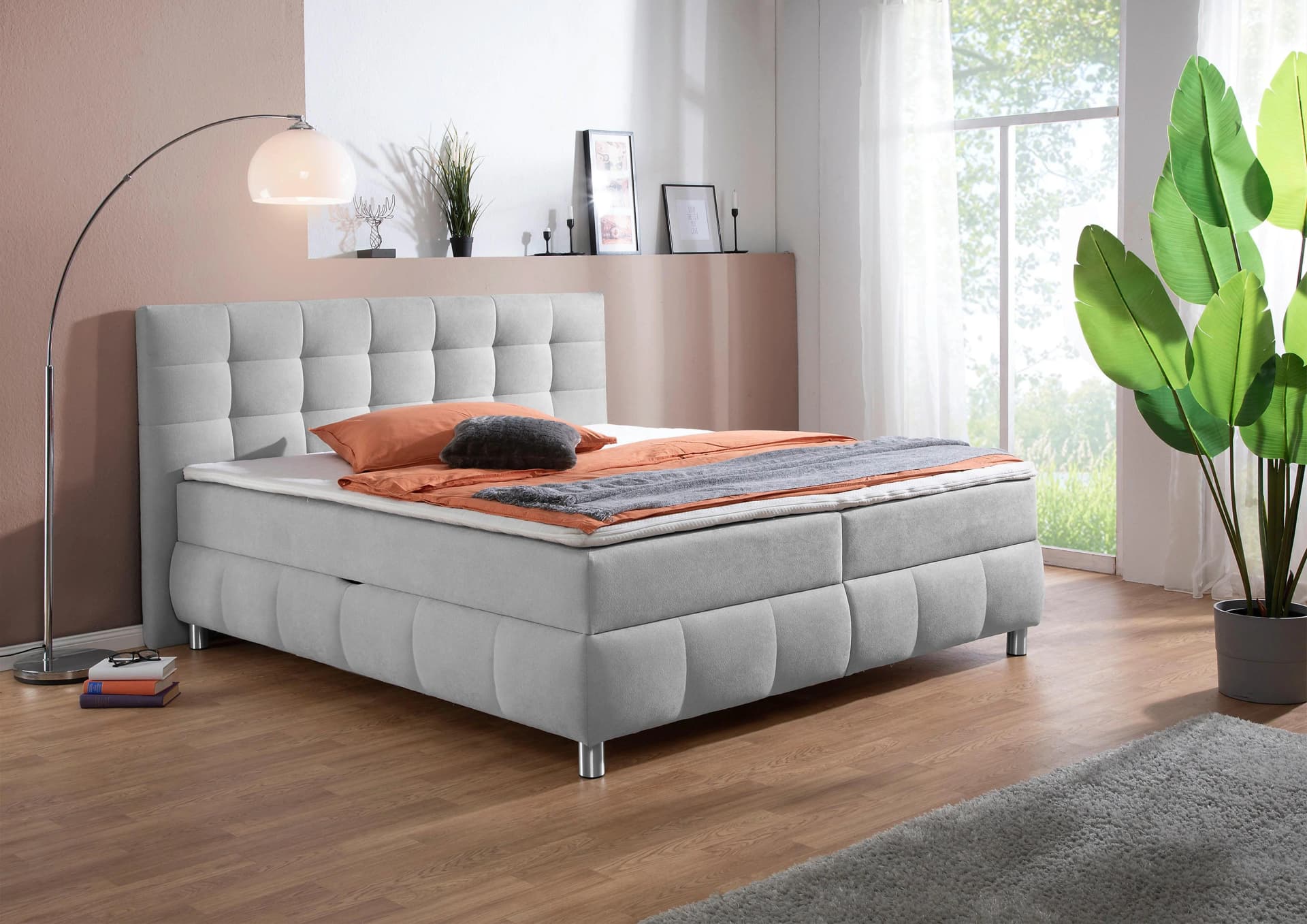 Boxbett HOME AFFAIRE Marvao Hellgrau Komplettbett mit Bettkasten