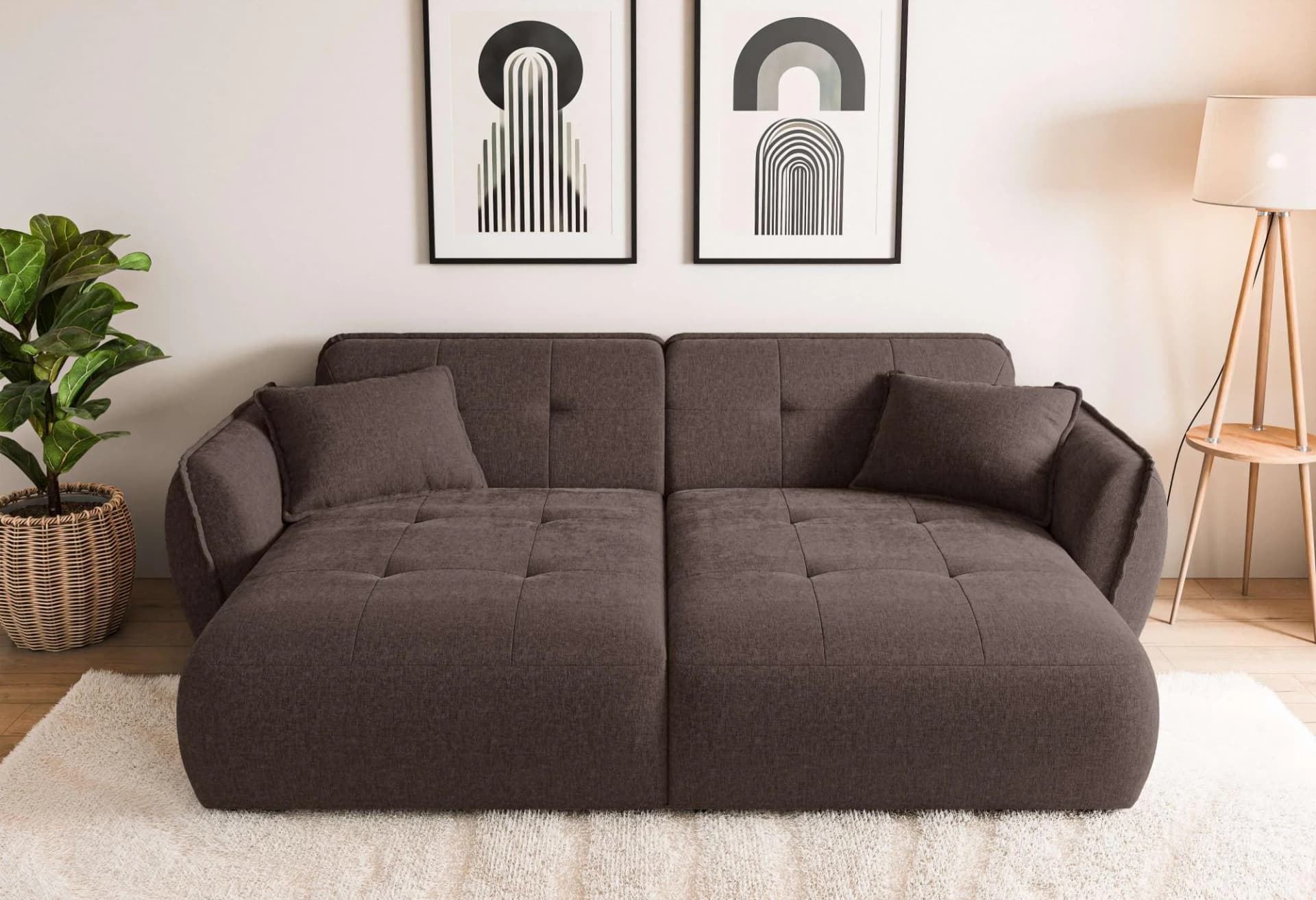 HOME AFFAIRE Mirelda Design-Sofa mit Steppungen, extra tief, 251 cm, braun