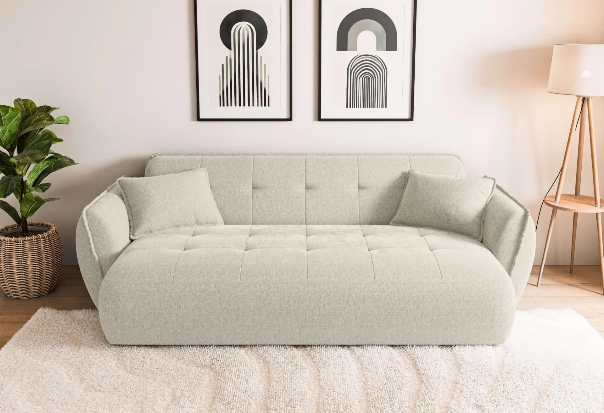 HOME AFFAIRE Mirelda Design-Sofa mit Steppungen, Beige, 251 cm