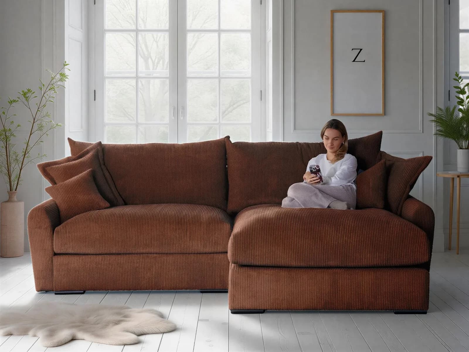 Ecksofa HOME AFFAIRE Finca XL L-Form 190 cm Terracotta Cord