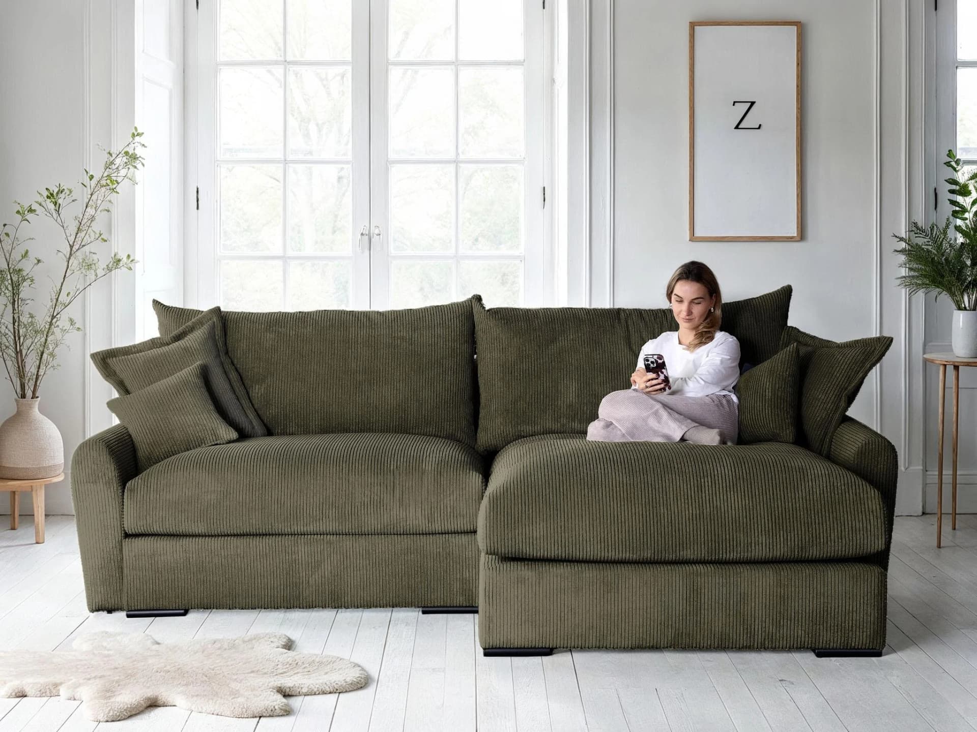 Ecksofa HOME AFFAIRE Finca XXL L-Form Olive Federkern