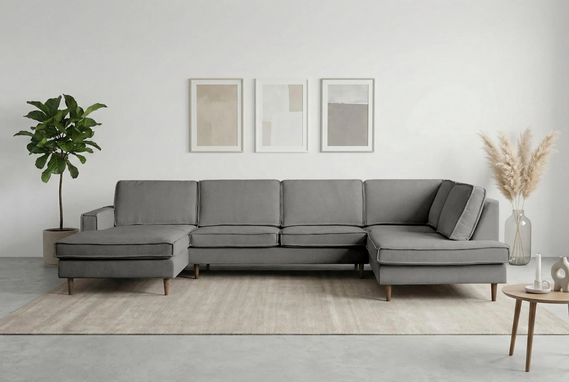 Wohnlandschaft HOME AFFAIRE Pinto Skandi 350 cm U-Form XXL mit Ottomanen Grau