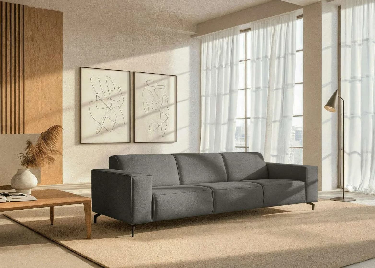 Home Affaire 3-Sitzer Sofa Lorcan 257 cm Lederoptik Dunkelgrau