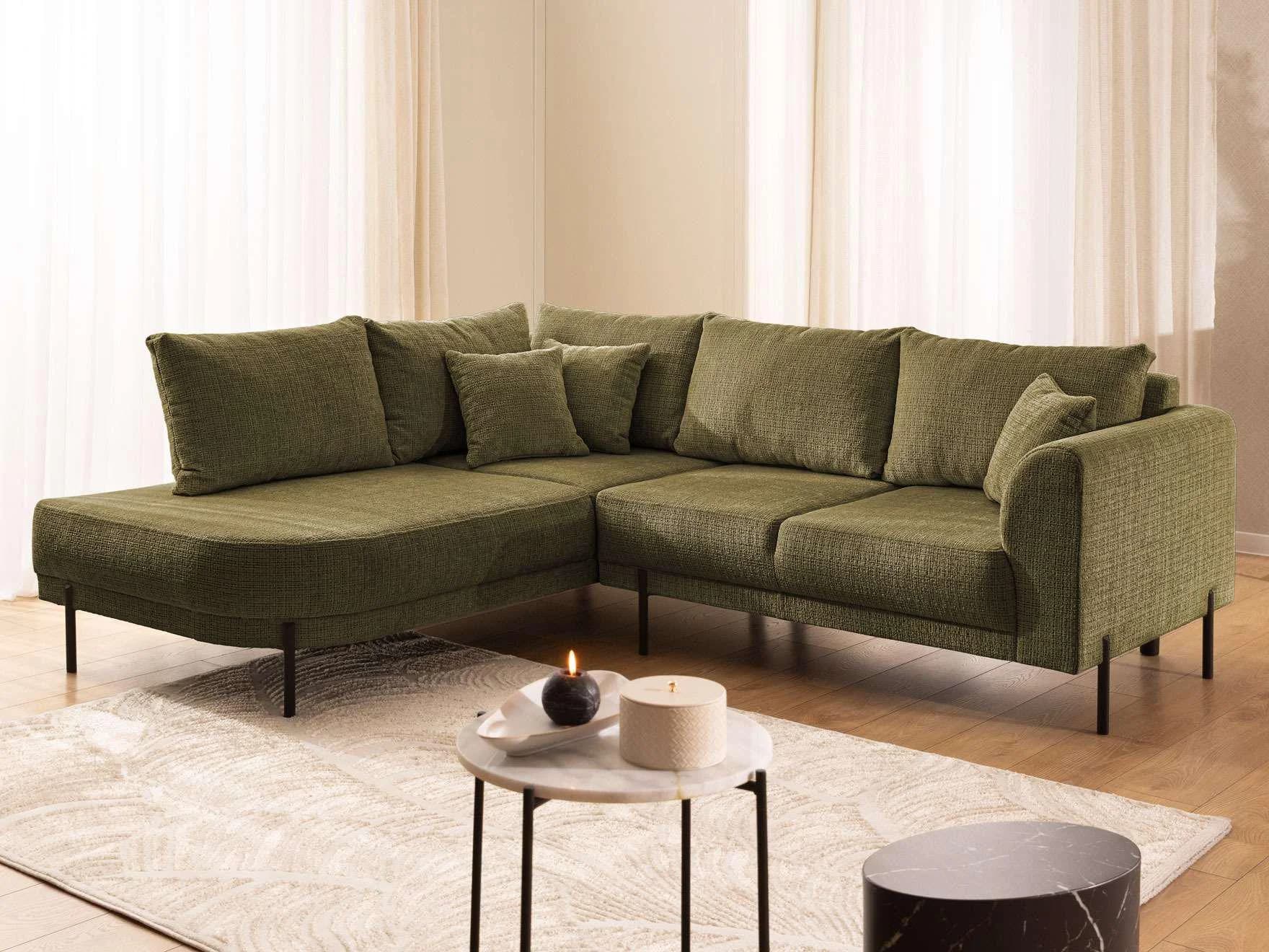Ecksofa HOME AFFAIRE NELLIA L-Form mit Ottomane, Grün