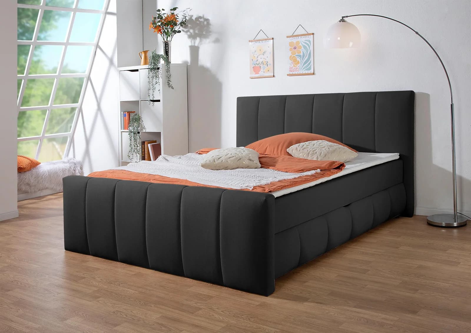 Boxbett Hanelore inkl. Bettkasten, Topper, Kopf- und Fußteil Schwarz