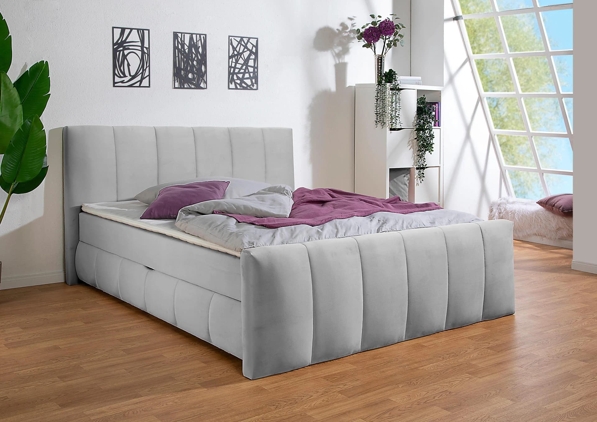 Boxbett HOME AFFAIRE Hanelore inkl. Bettkasten, Topper, Kopf- und Fußteil Grau