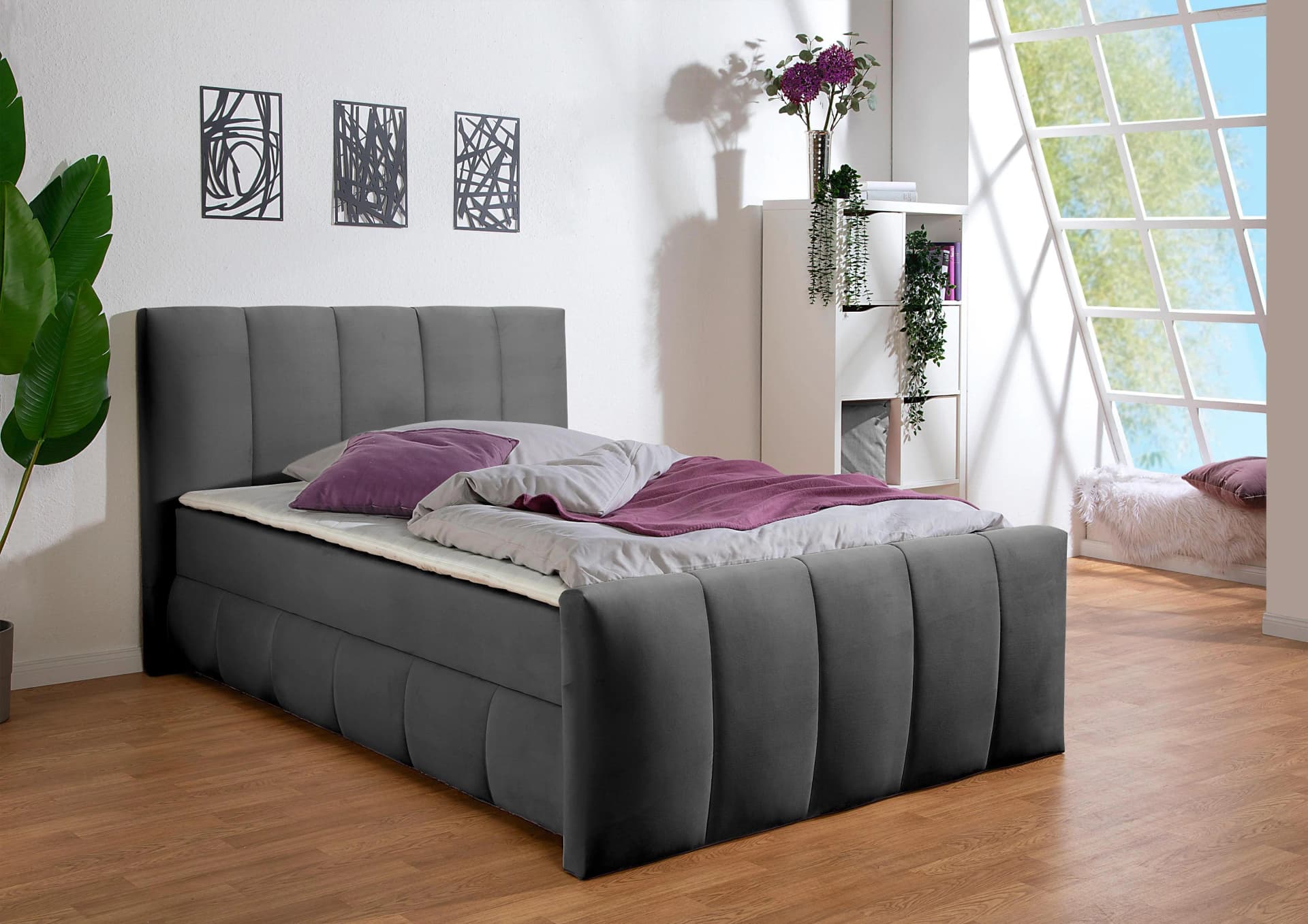 Boxbett HOME AFFAIRE Hanelore inkl. Bettkasten, Topper, Kopf- und Fußteil Anthrazit