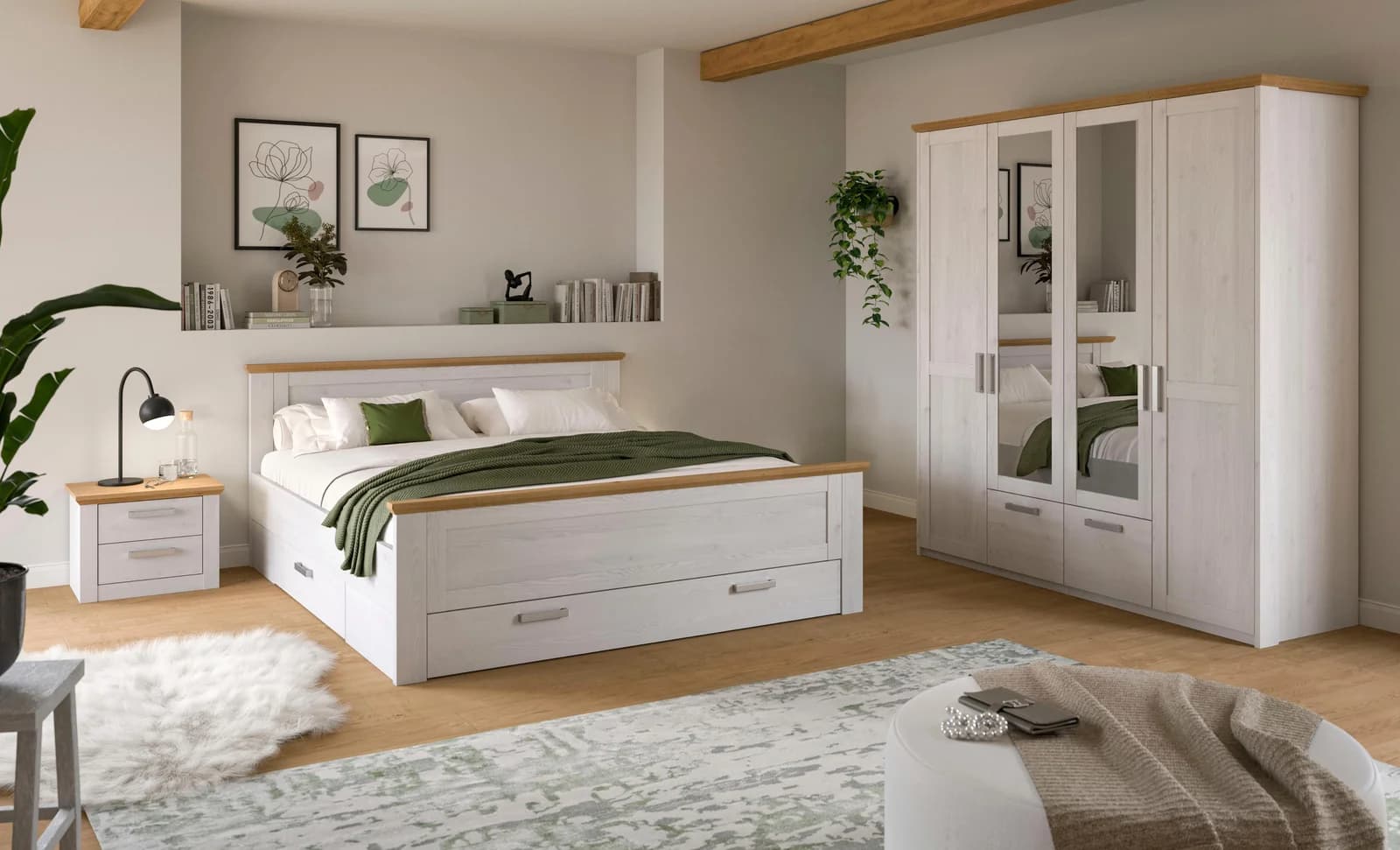 HOME AFFAIRE Cosenza Schlafzimmer-Set 3-tlg. Weiß Lärche-Eiche