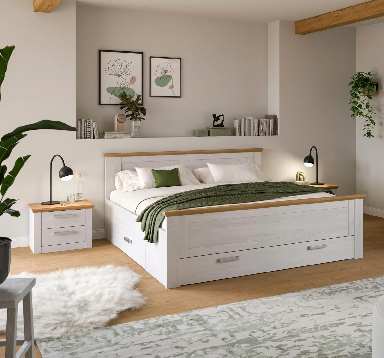 HOME AFFAIRE Schlafzimmer-Set "Cosenza" 3-teilig Stauraumbett & 2x Nachttisch Sibiu Lärche Nachbildung