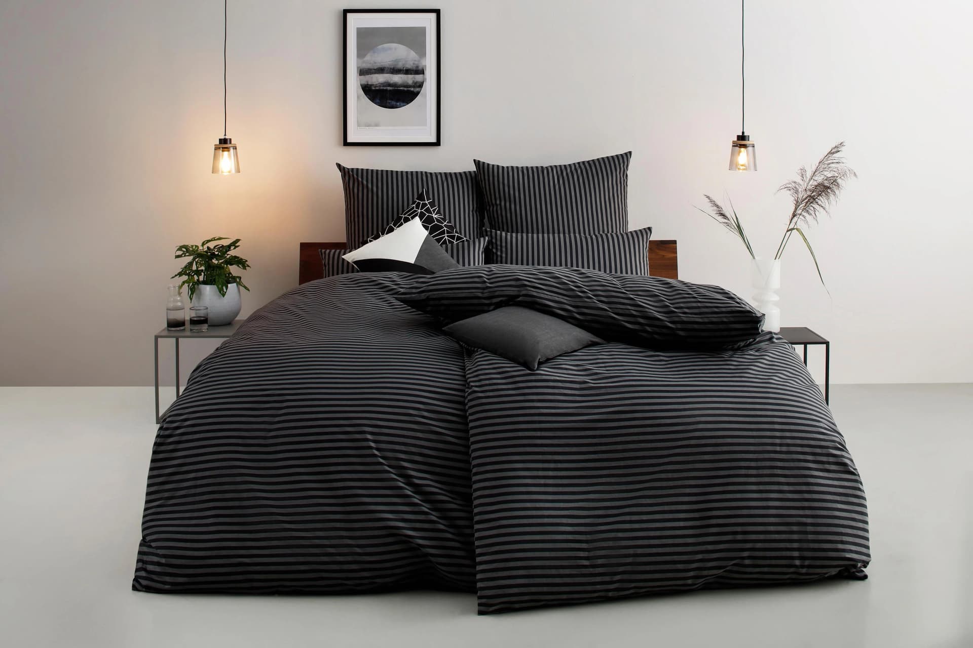 Bruno Banani Bettwäsche Jassen Schwarz Grau Streifen Design
