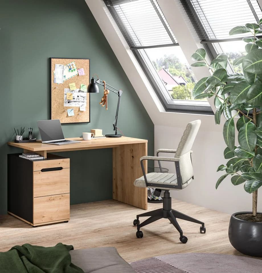 HOME AFFAIRE Schreibtisch REHAT, TOPSELLER, 138 cm, 1 Tür, 2 Fächer, 1 Einlegeboden, Basalt grau, Artisan Eiche Nachbildung