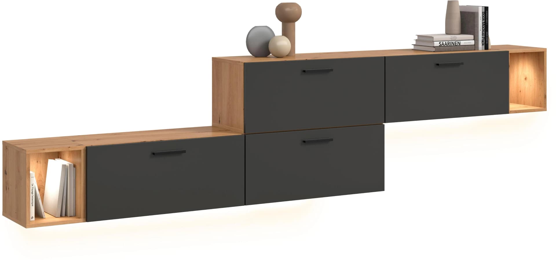 HOME AFFAIRE Schrank-Set ENESTE 6-teilig Eiche/Grau mit Beleuchtung