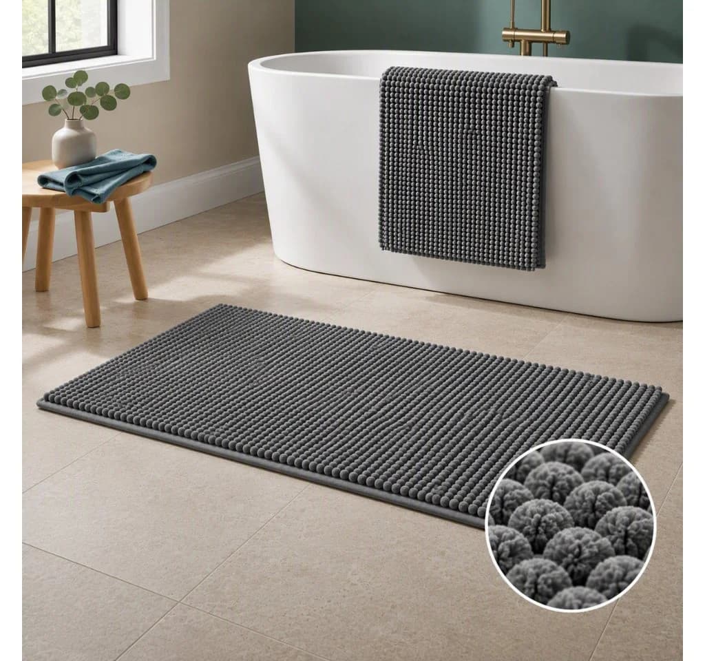 OTTO home Badematte Vanessa Chenille Grau Rutschhemmend
