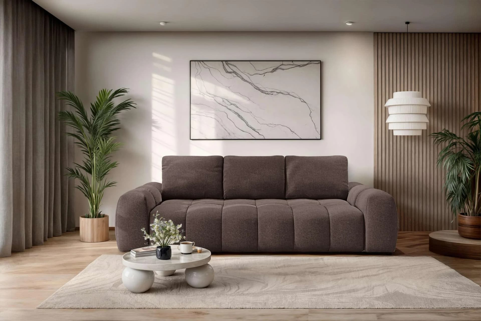OTTO HOME AZITA 3-Sitzer Schlafsofa Braun Bubble-Optik