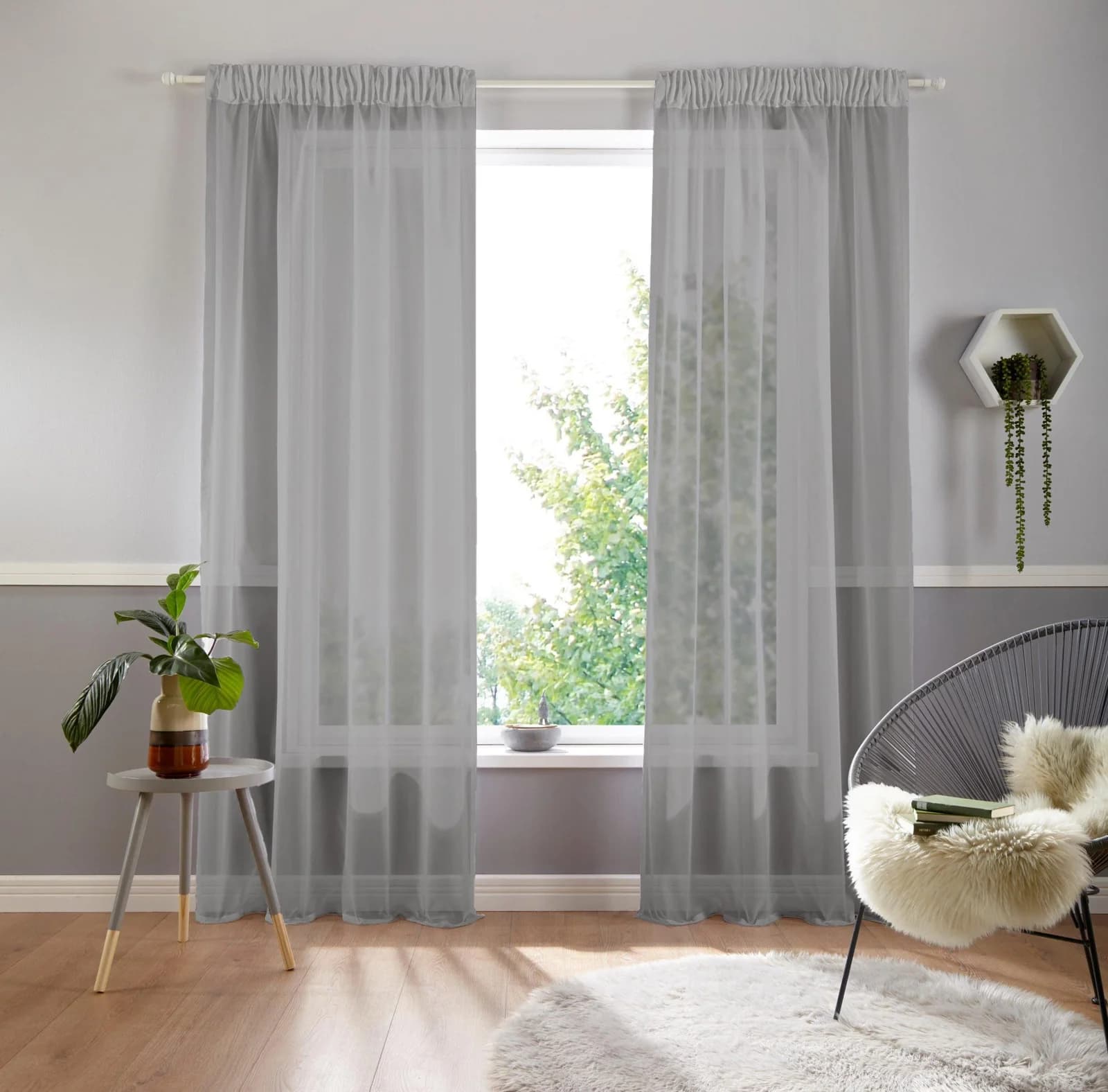 OTTO HOME Gardine Ari Grau Silber 140x145 cm Voile Polyester