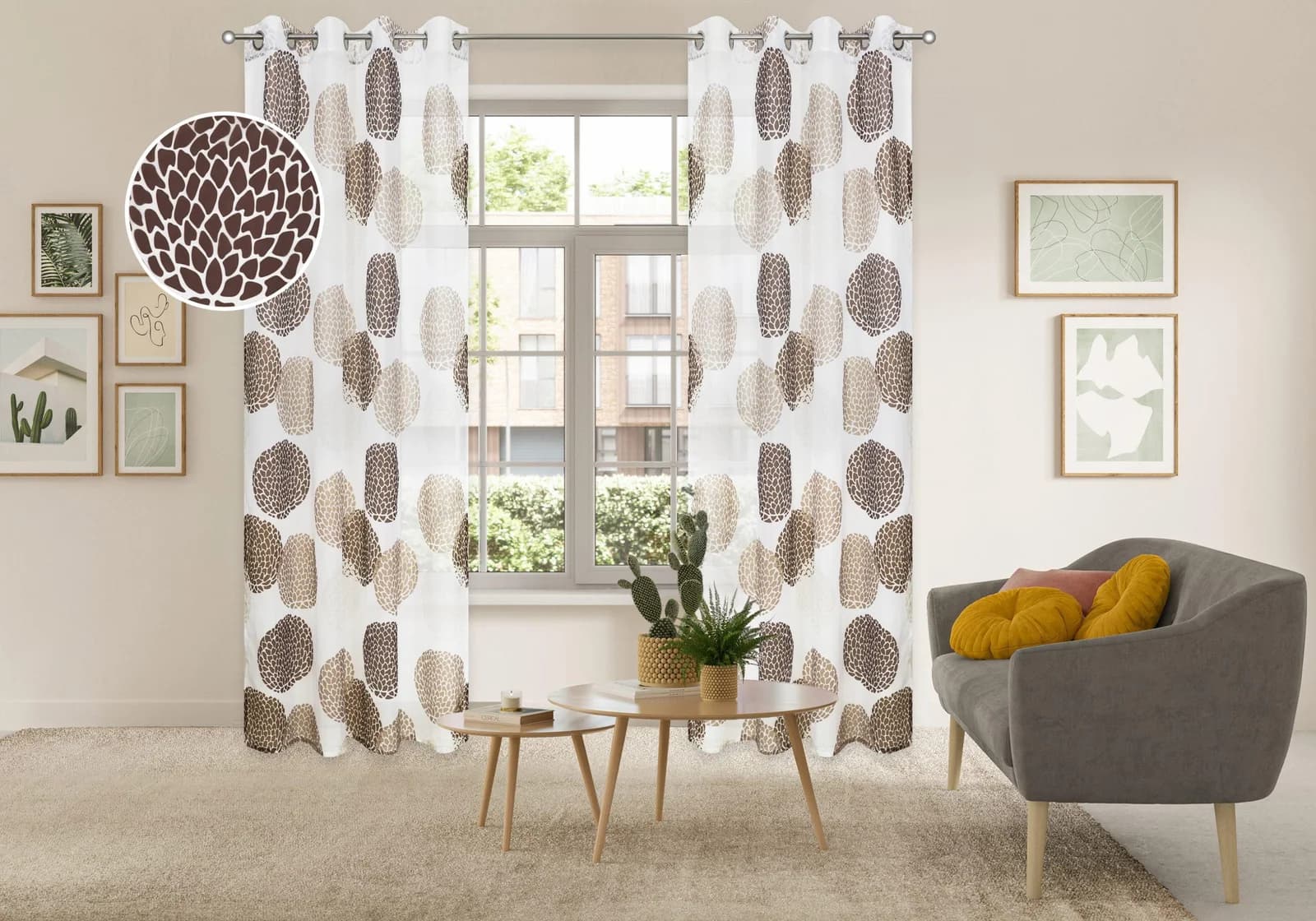 OTTO HOME Gardine Belem Braun 140x245cm Polyester Kreise
