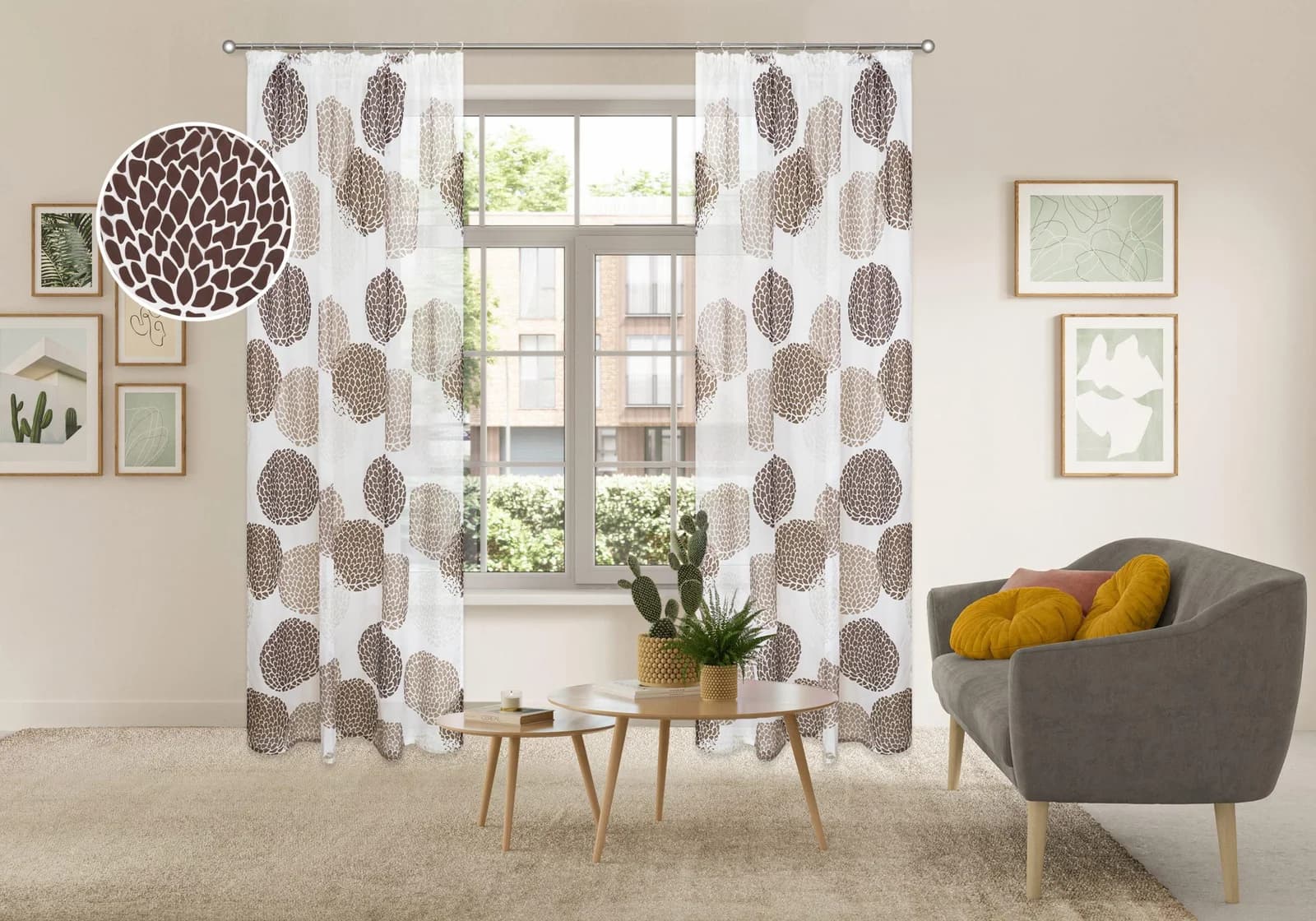 OTTO HOME Gardine Belem Braun Voile Kreis-Muster Kräuselband