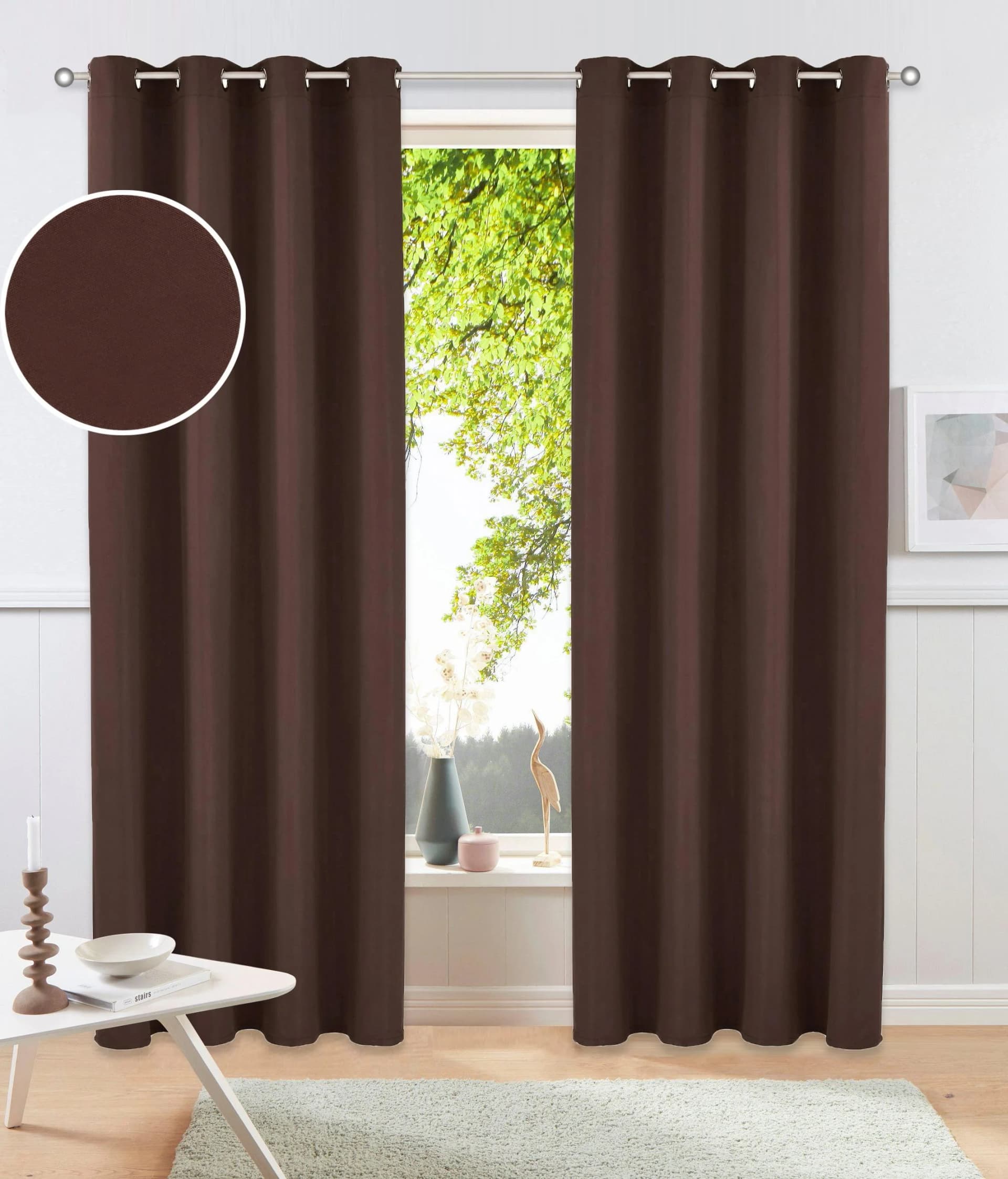 OTTO HOME Vorhang Parry 2er Set Dunkelbraun Polyester Ösen blickdicht