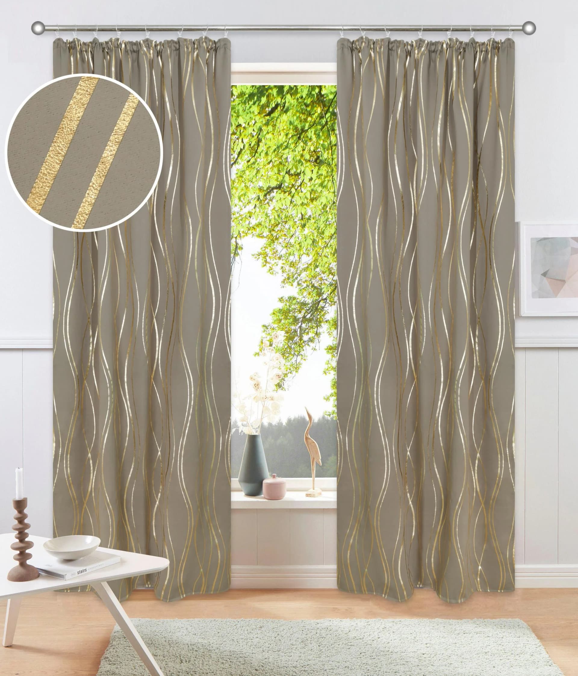 OTTO HOME Vorhang Prag Taupe Verdunkelung Wellenmuster Polyester