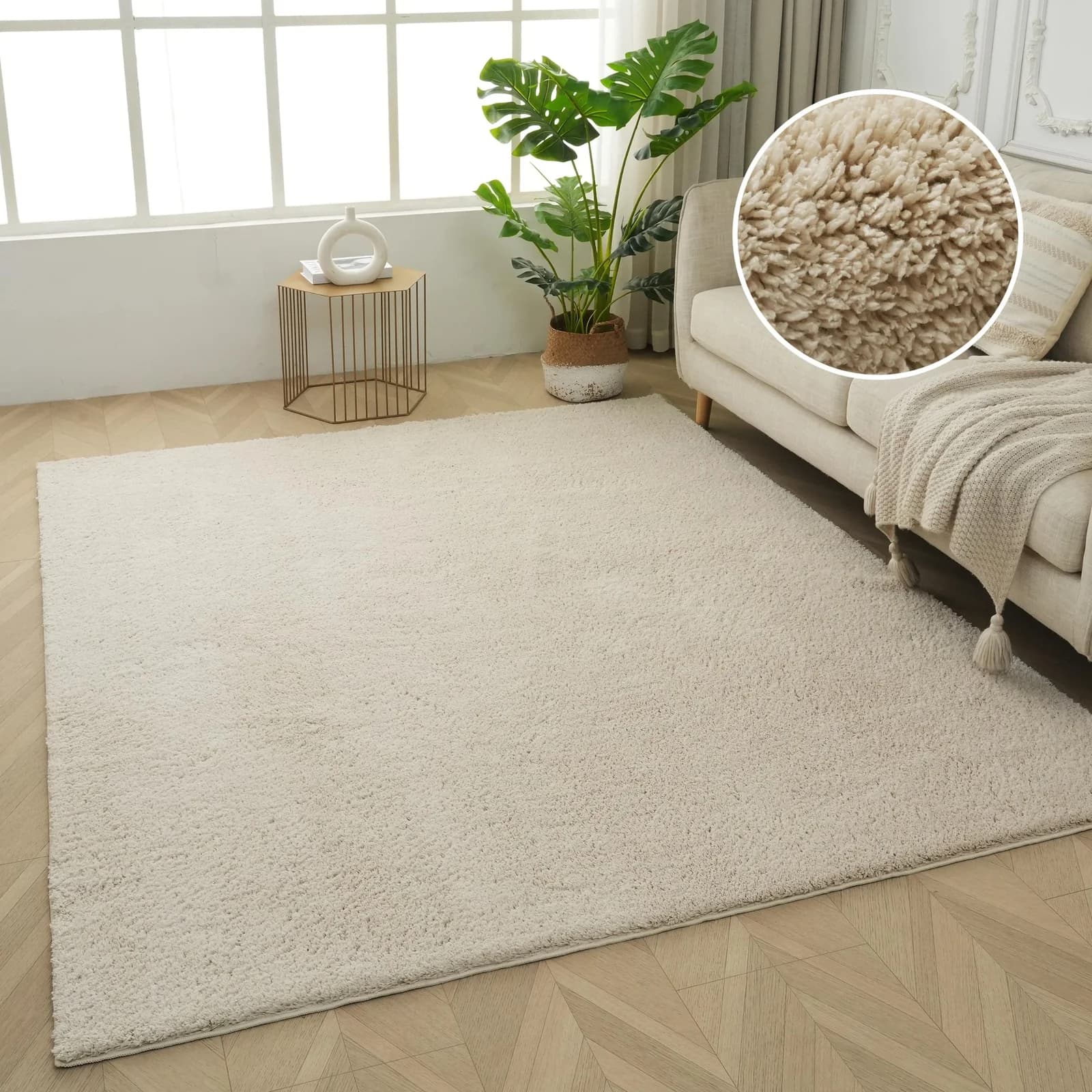 OTTO HOME Cali Shaggy Teppich Creme Kunstfaser Microfaser