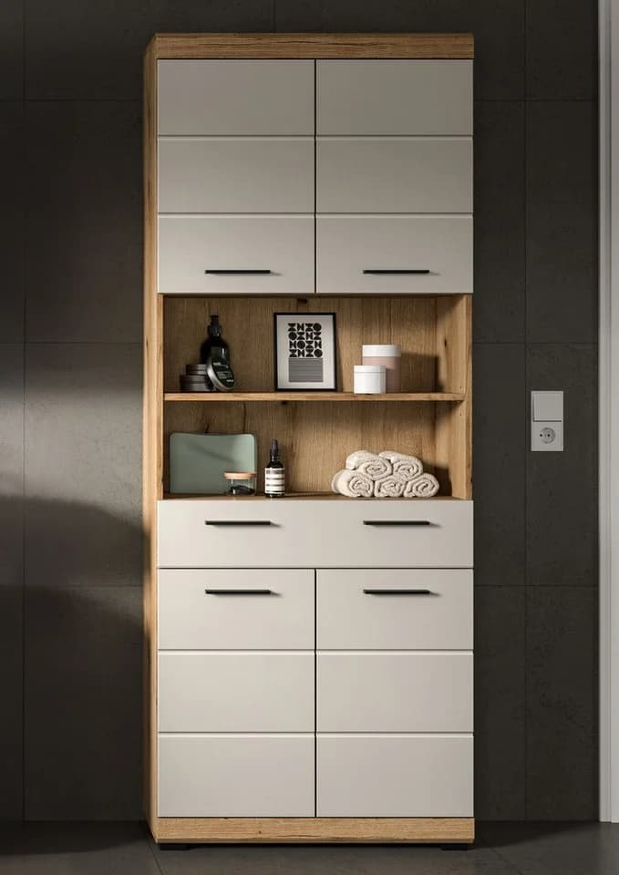 welltime Hochschrank SIENA Beige 4 Türen 1 Schubkasten 2 Fächer