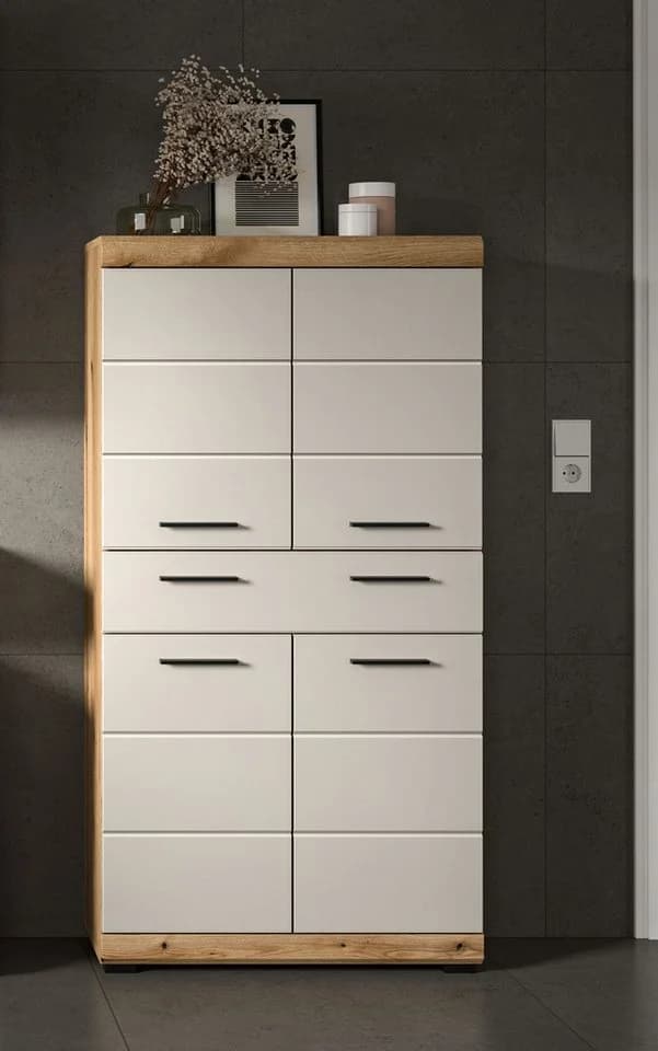 welltime Midischrank SIENA 74cm 4 Türen 1 Schublade Eiche/Kaschmir