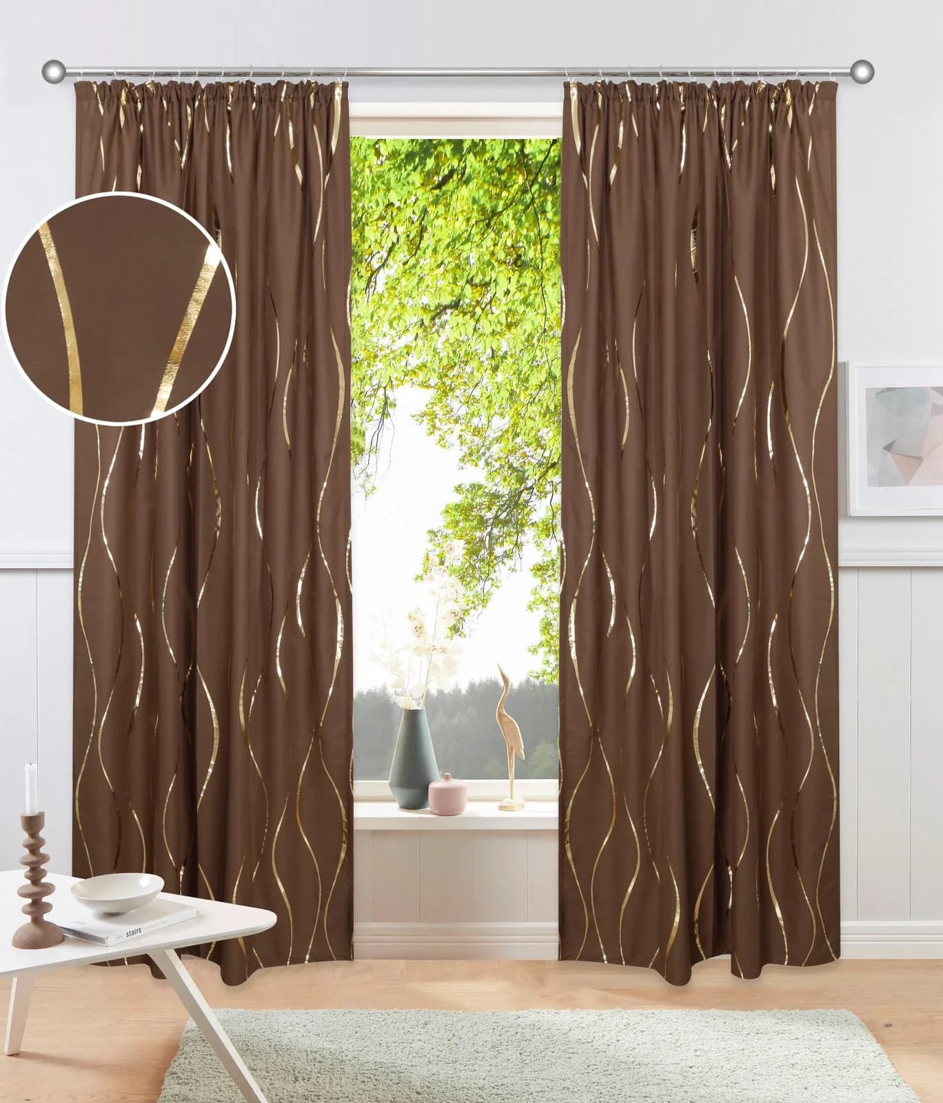 OTTO HOME Gardine Quinnton 2er-Set Braun Gold Kräuselband