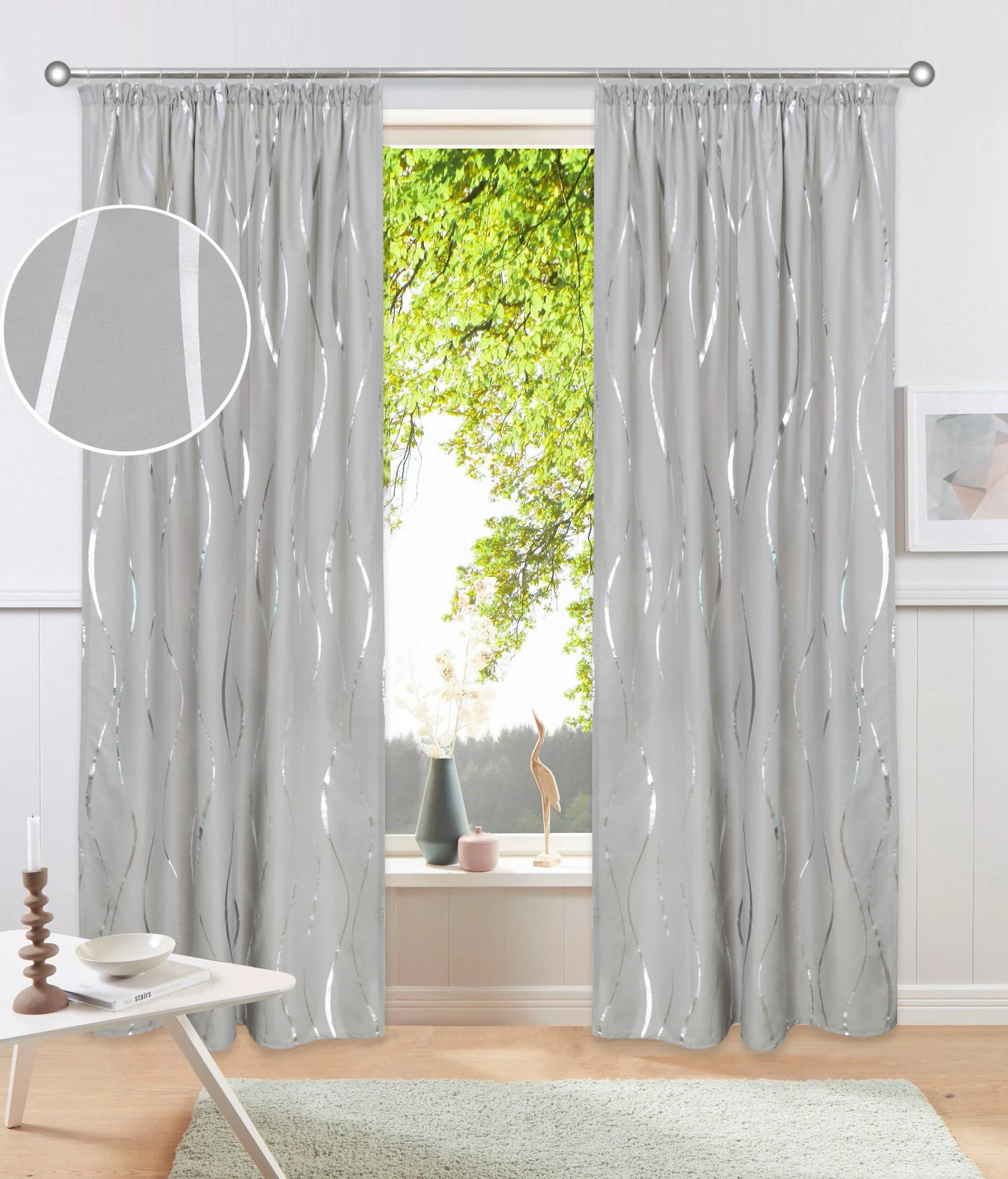 OTTO HOME Gardine Quinnton grau-silber Wellenmuster Kräuselband 2er-Set
