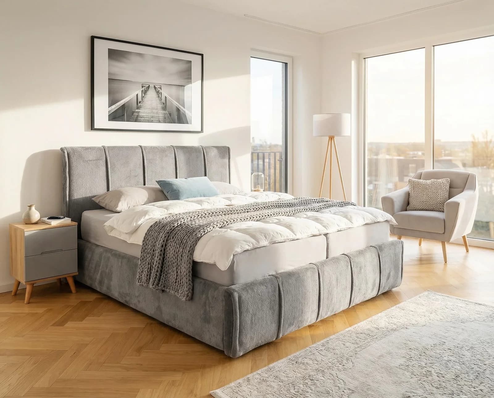 OTTO HOME Evelina Polsterbett grau mit Lattenrost und Matratze
