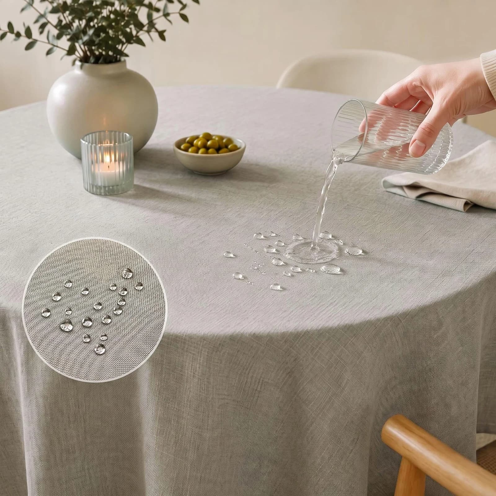 OTTO HOME Tischdecke Josée Beige Wasserabweisend Leinenoptik Rund