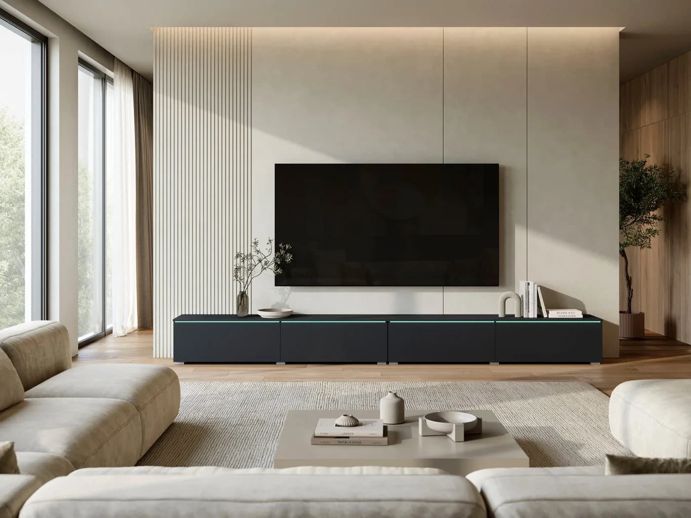 Home affaire Lowboard Vera TV-Schwarz Matt LED 4 Klappen