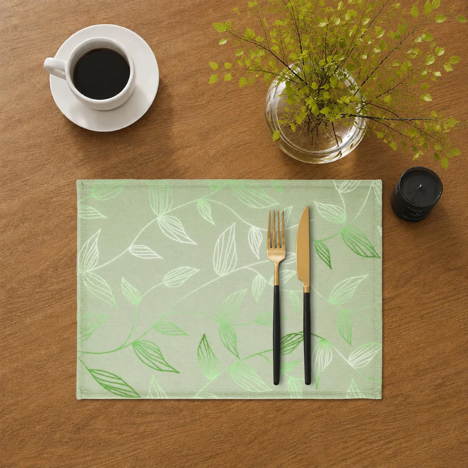 OTTO HOME Platzset Raffon 2er Set Grün Blätterdruck Polyester
