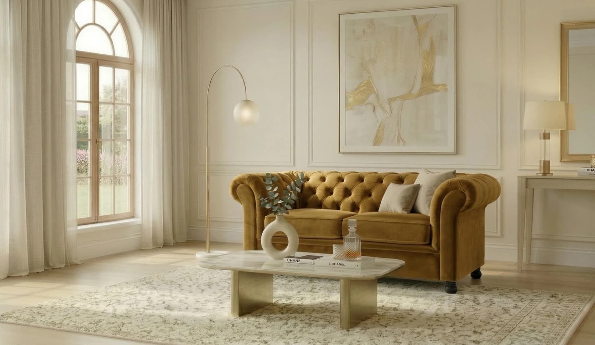 Home Affaire BRONNOY Chesterfield Sofa 2-Sitzer Gold Samt