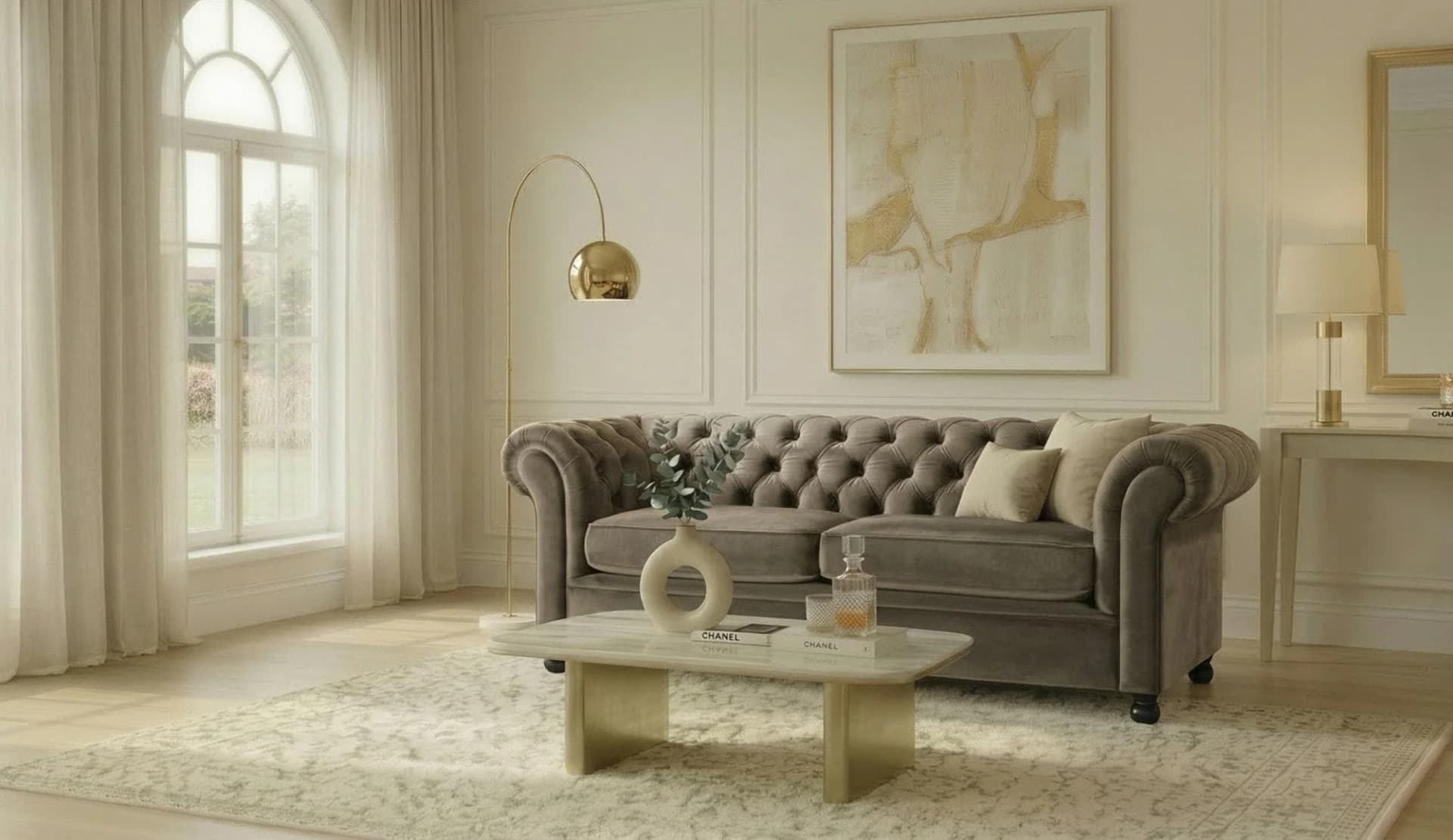 Home Affaire BRONNOY 3-Sitzer Chesterfield Sofa taupe Samt