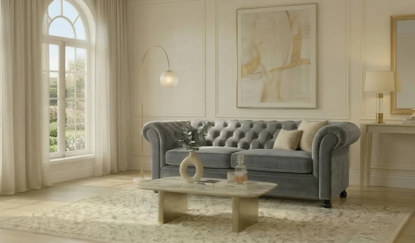 Home Affaire BRONNOY 3-Sitzer Chesterfield Sofa Grau Samt