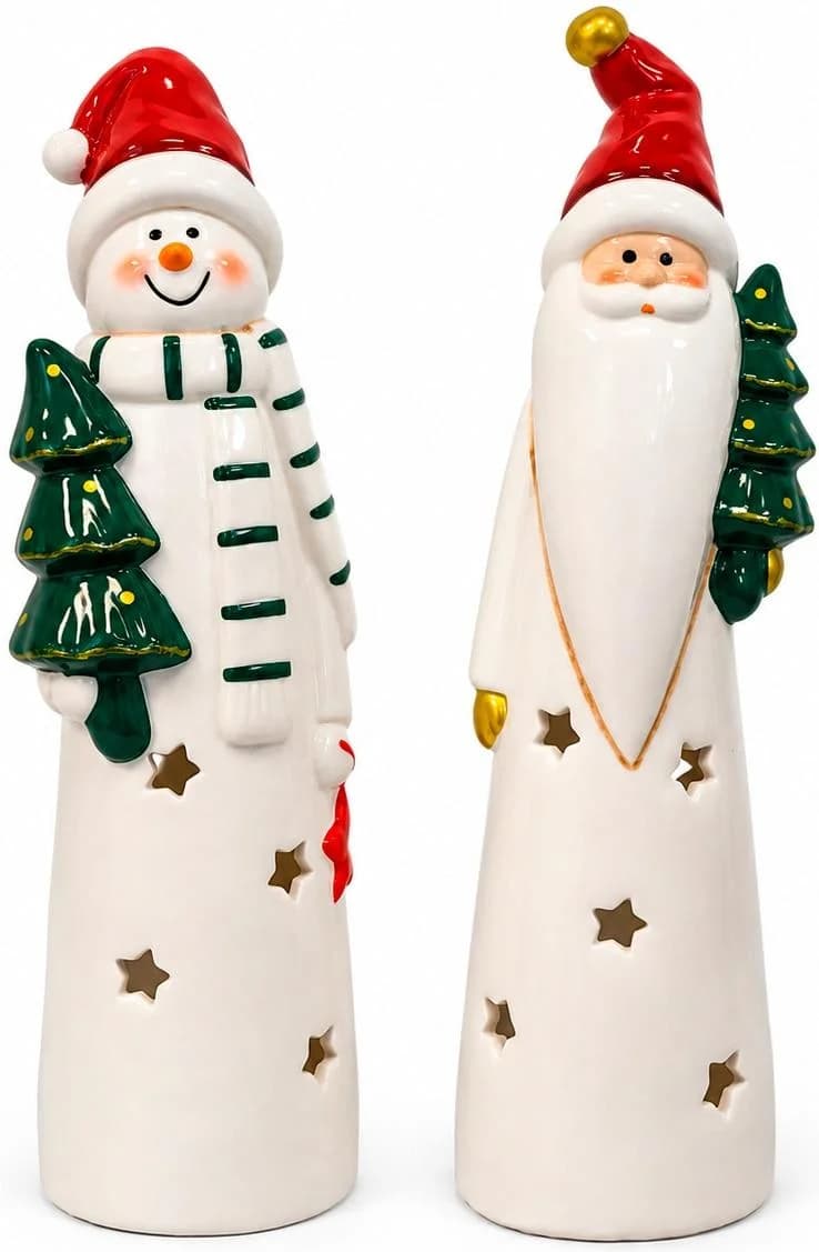 Teelichthalter 2er Set Schneemann & Weihnachtsmann Porzellan