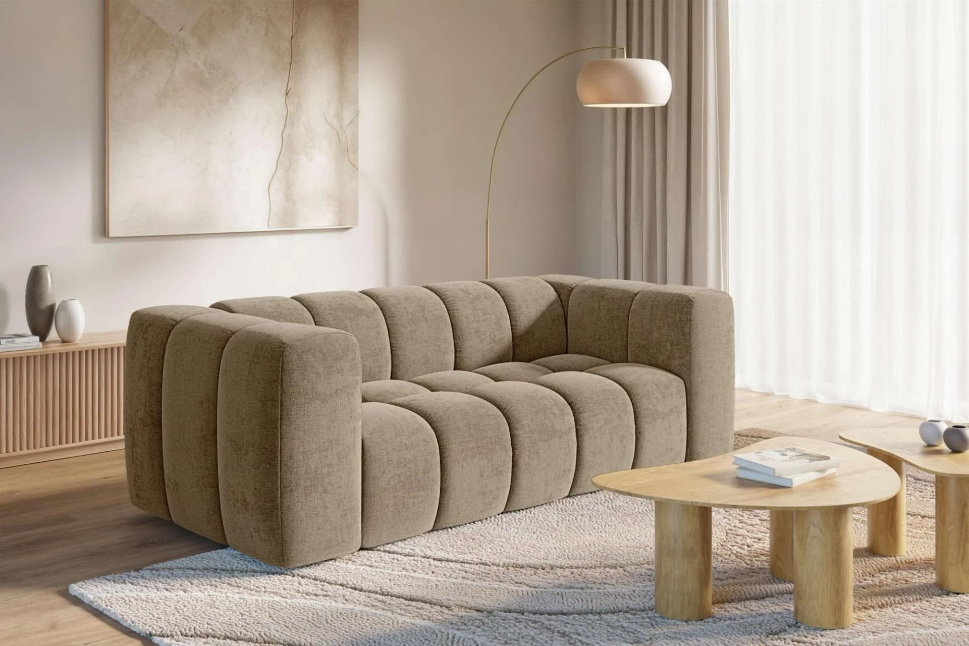 HOMSY BOUBELLE 3-Sitzer Sofa hellbraun mit Bubble-Optik