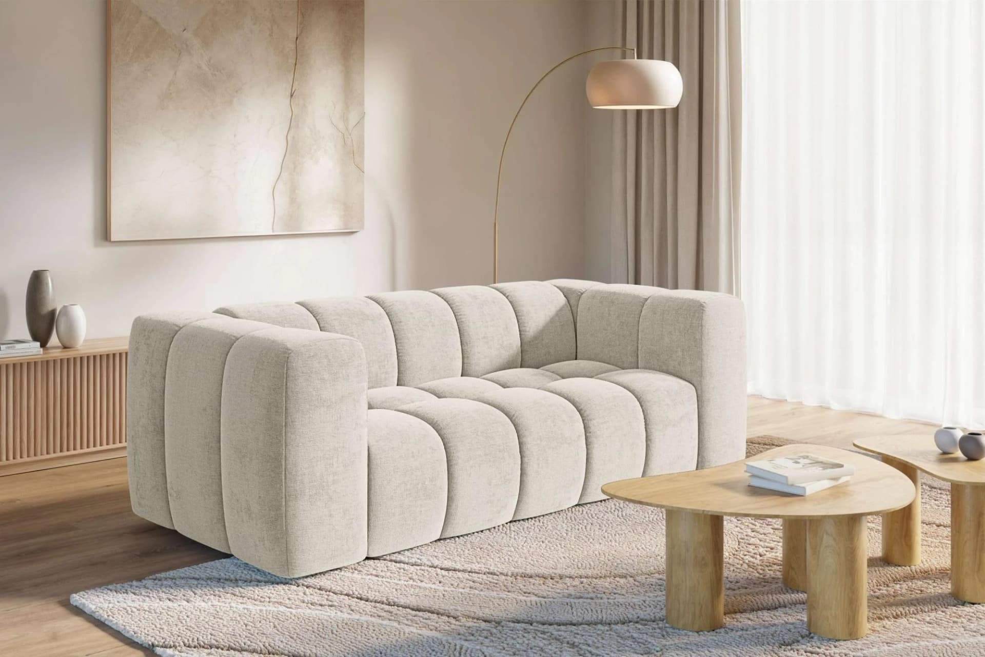 3-Sitzer Sofa HOMSY BOUBELLE beige mit Steppung