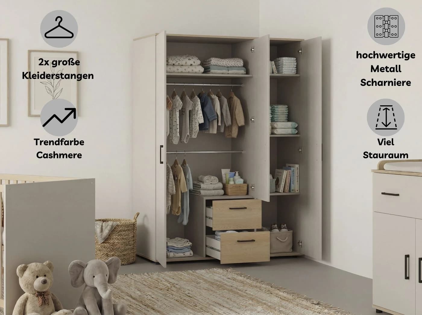 OTTO home Babyzimmer-Komplettset Rieke Grau Holzwerkstoff 4-tlg.