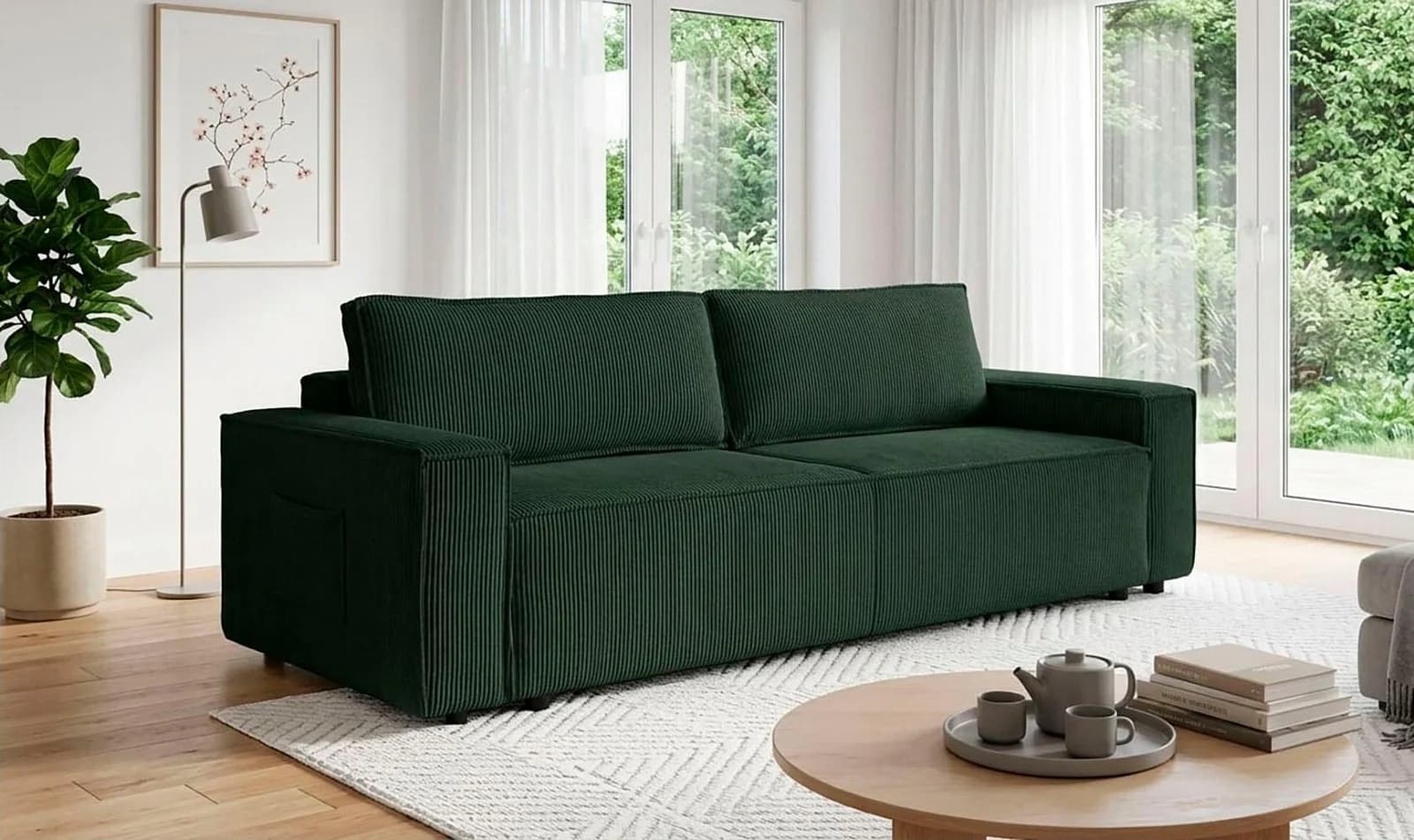 OTTO HOME Schlafsofa CASSI 3-Sitzer Cord Grün mit Bettkasten