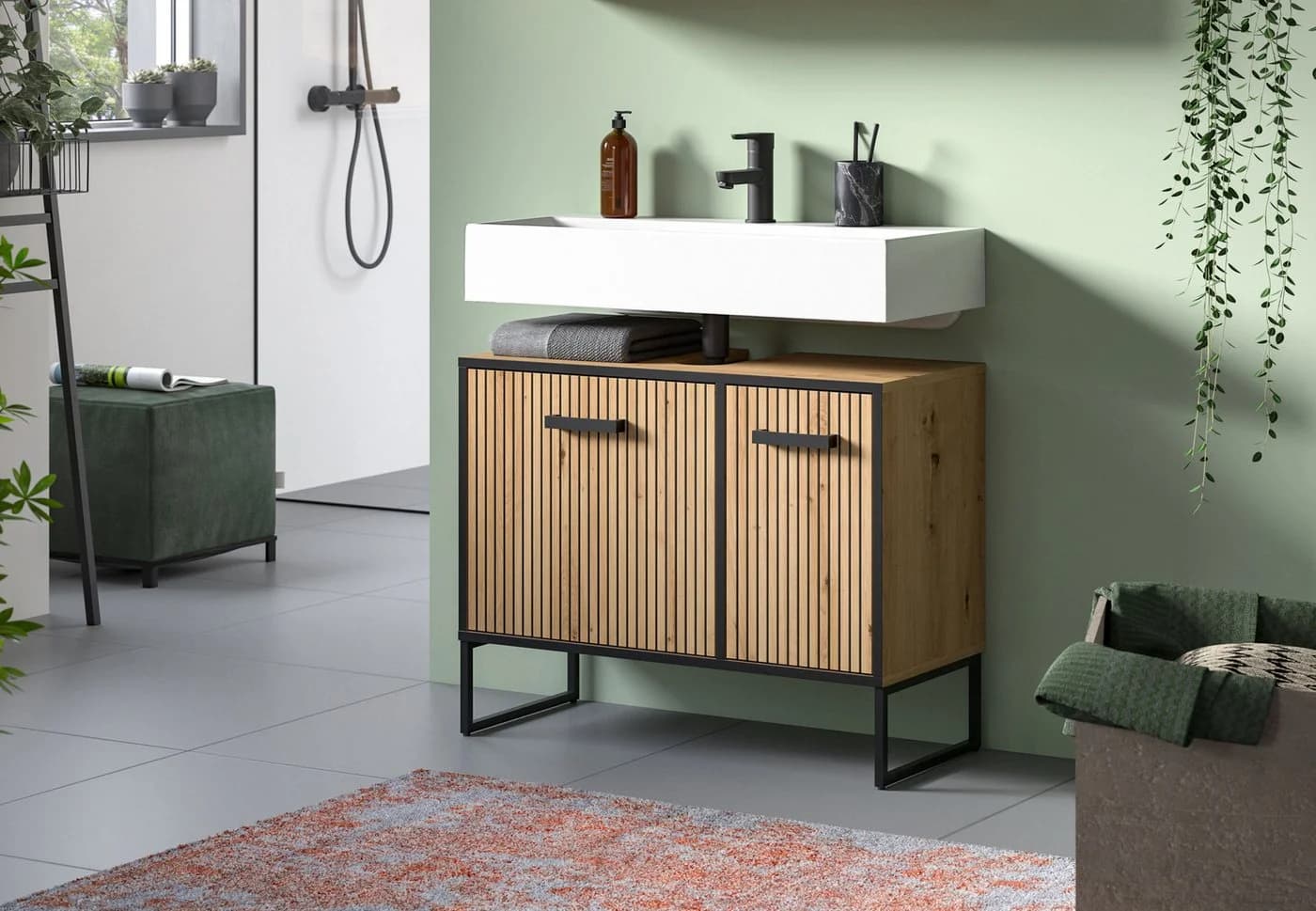 Welltime Waschbeckenunterschrank LOCRI Modern Artisan Oak Schwarz