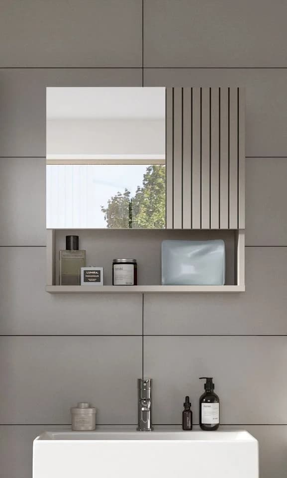 welltime Spiegelschrank MANI Beige 2 Türen 1 offenes Fach