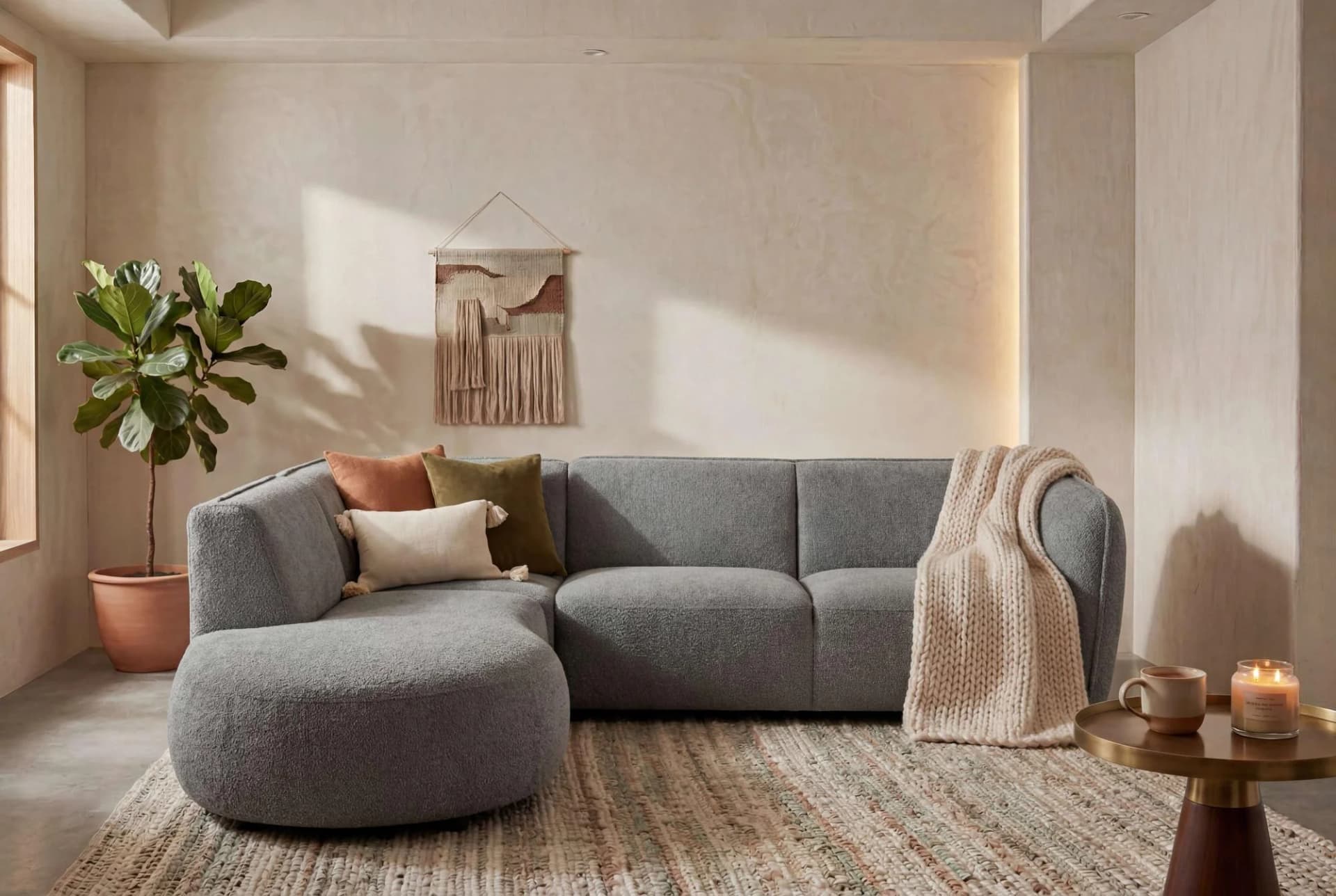 HOME AFFAIRE OSTRUP Ecksofa L-Form Bouclé Graphit