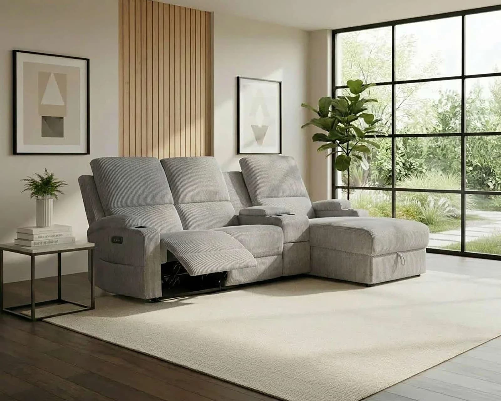 OTTO HOME Ecksofa NAPORI Cord Grau 3er Kinosessel mit Relaxfunktion