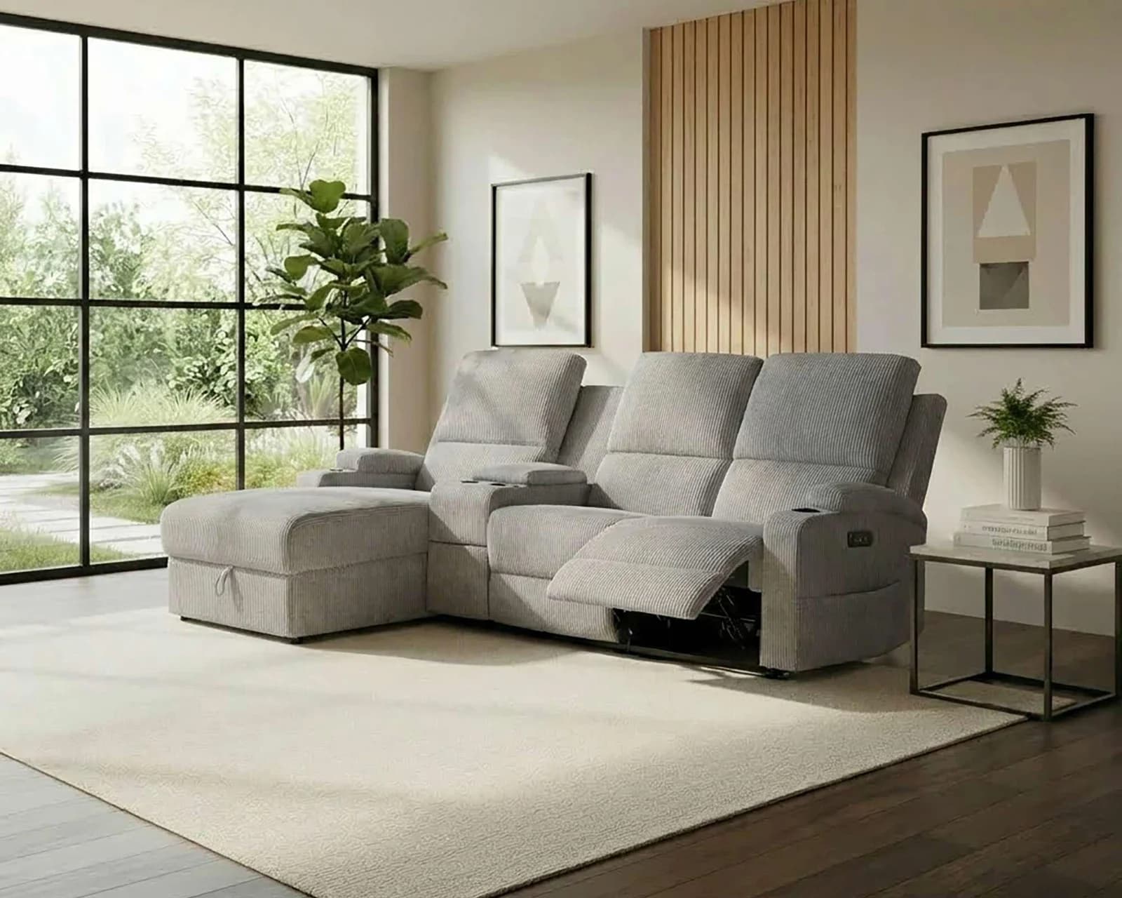 OTTO HOME Ecksofa NAPORI Cord Grau Elektrische Relaxfunktion Recamiere