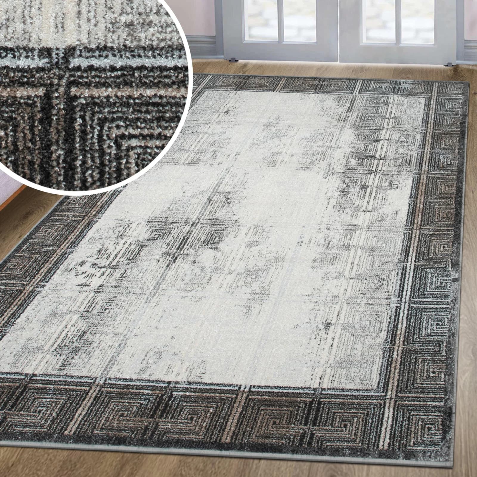 Teppich Aurellia Grau Vintage-Look Kunstfaser